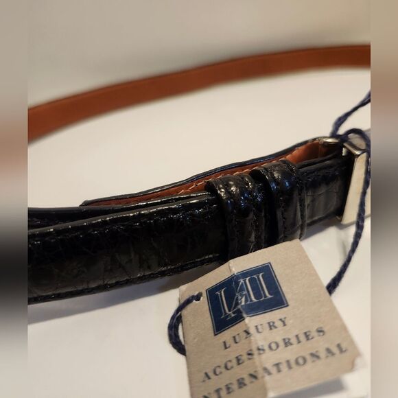 NWT LAI Black 100% Alligator Silver Buckle Skinny Belt Sz.Small Ret.$250 USA main image 5